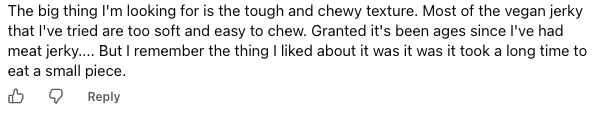 Ad comment describing the texture the customer is looking for