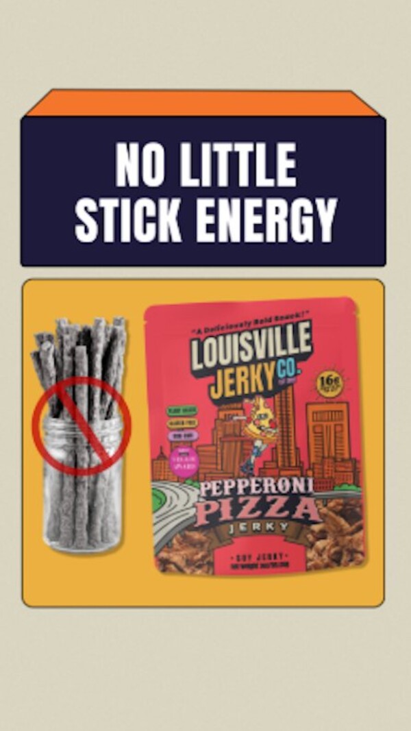 Louisville Jerky Co ad - No Little Stick Energy with Pepperoni Pizza flavor