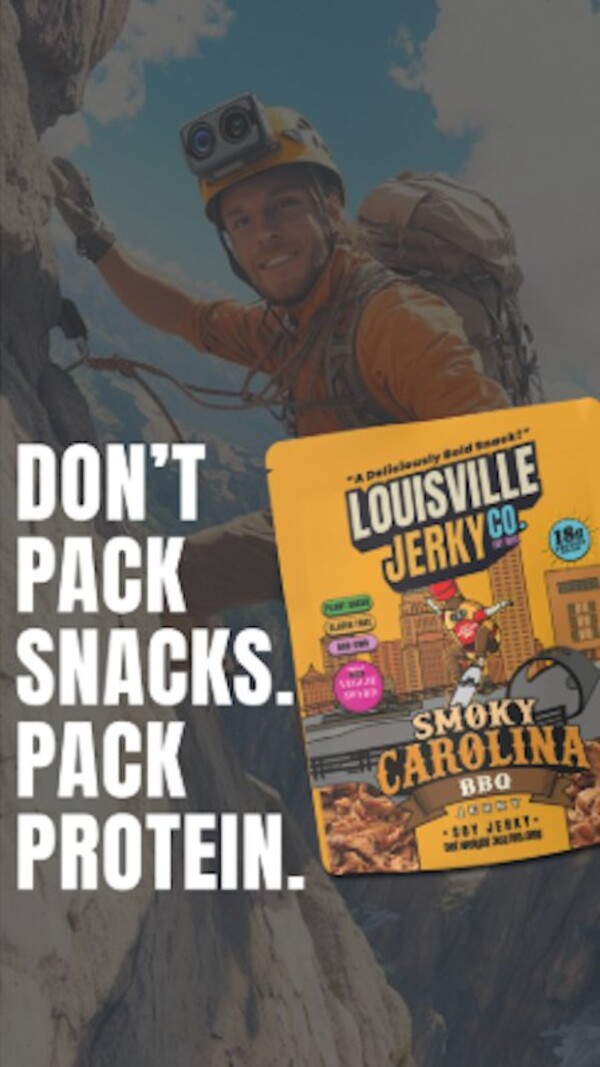 Louisville Jerky Co ad - Don't Pack Snacks Pack Protein with Smoky Carolina BBQ flavor